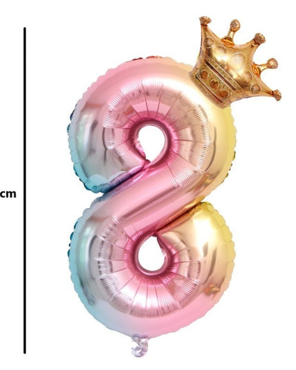 Balon din Folie Metalizata, Figurina Cifra Gradient, Tema Aniversare 80 cm, Ambalaj Individual, Pai inclus, Umflare cu Aer sau Heliu, Coronita, Cifra 8