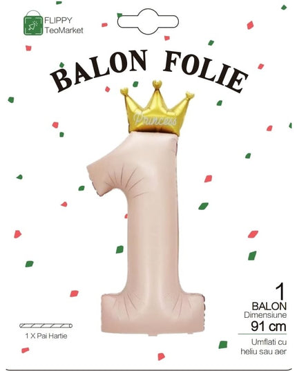 Balon din Folie Metalizata, Figurina Cifra, Model 1, Tema Aniversare 100 cm, Ambalaj Individual, Pai Inclus, Umflare cu Aer sau Heliu