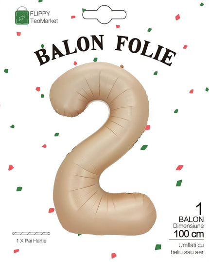 Balon din Folie Metalizata, Figurina Cifra, Model 2, Tema Aniversare 100 cm, Ambalaj Individual, Pai Inclus, Umflare cu Aer sau Heliu