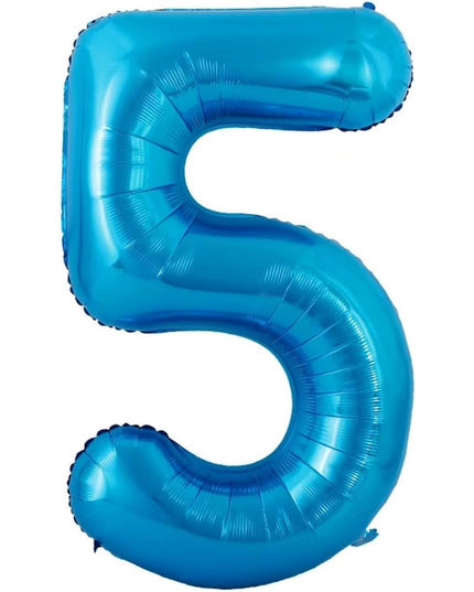 Balon din Folie Metalizata Figurina Cifra si Coroana, Tema Aniversare 100 cm, Ambalaj Individual, Pai inclus, Umflare cu Aer sau Heliu,Cifra 5