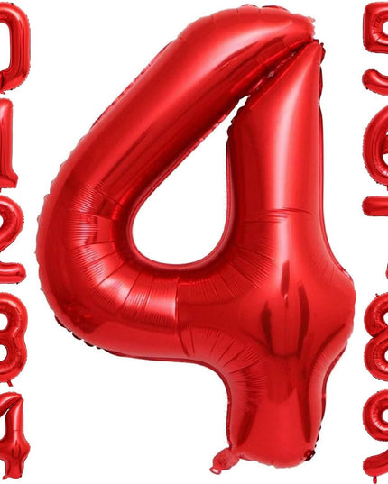 Balon din Folie Metalizata, Figurina Cifra, Tema Aniversare 80 cm, Ambalaj Individual, Pai inclus, Umflare cu Aer sau Heliu,Cifra 4