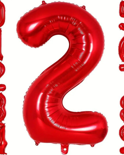 Balon din Folie Metalizata Figurina Cifra, Tema Aniversare 80 cm, Ambalaj Individual, Pai inclus, Umflare cu Aer sau Heliu,Cifra 2