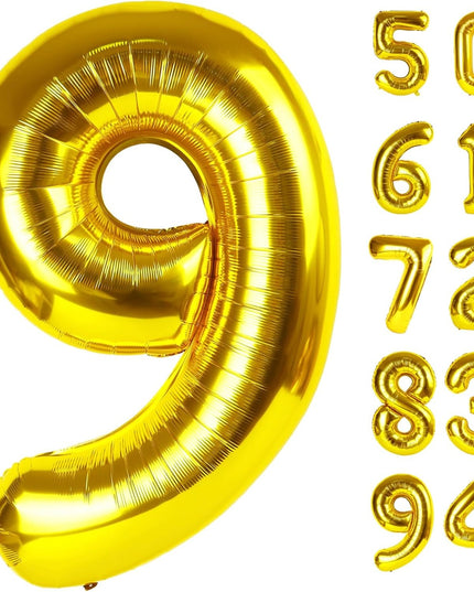 Balon din Folie Metalizata Figurina Cifra, Tema Aniversare 80 cm, Ambalaj Individual, Pai inclus, Umflare cu Aer sau Heliu,Cifra 9