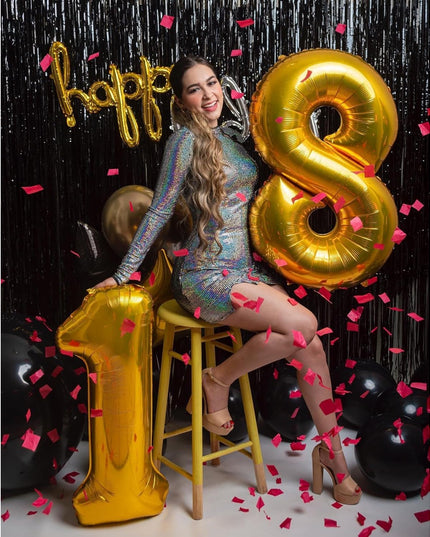 Balon din Folie Metalizata Figurina Cifra, Tema Aniversare 80 cm, Ambalaj Individual, Pai inclus, Umflare cu Aer sau Heliu,Cifra 8