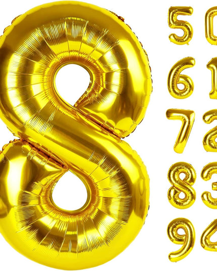 Balon din Folie Metalizata Figurina Cifra, Tema Aniversare 80 cm, Ambalaj Individual, Pai inclus, Umflare cu Aer sau Heliu,Cifra 8