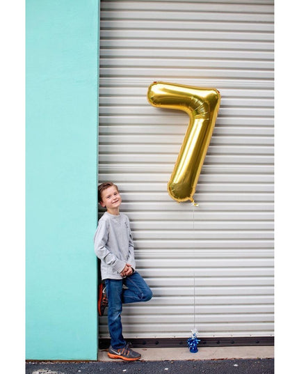 Balon din Folie Metalizata Figurina Cifra, Tema Aniversare 80 cm, Ambalaj Individual, Pai inclus, Umflare cu Aer sau Heliu,Cifra 7