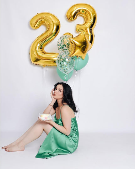 Balon din Folie Metalizata Figurina Cifra, Tema Aniversare 80 cm, Ambalaj Individual, Pai inclus, Umflare cu Aer sau Heliu,Cifra 3