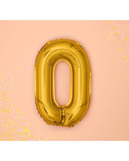 Balon din Folie Metalizata Figurina Cifra, Tema Aniversare 80 cm, Ambalaj Individual, Pai inclus, Umflare cu Aer sau Heliu,Cifra 0