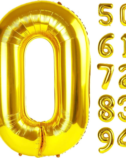 Balon din Folie Metalizata Figurina Cifra, Tema Aniversare 80 cm, Ambalaj Individual, Pai inclus, Umflare cu Aer sau Heliu,Cifra 0