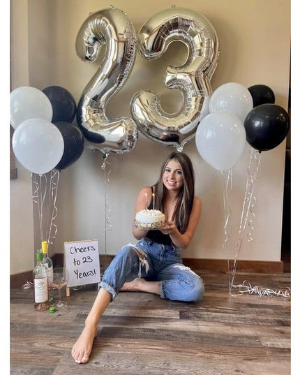 Balon din Folie Metalizata Figurina Cifra, Tema Aniversare 80 cm, Ambalaj Individual, Pai inclus, Umflare cu Aer sau Heliu,Cifra 3