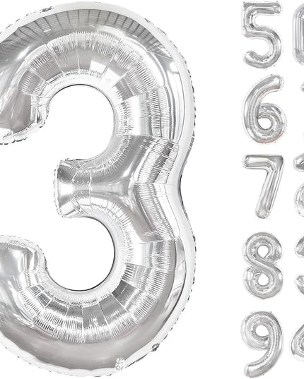 Balon din Folie Metalizata Figurina Cifra, Tema Aniversare 80 cm, Ambalaj Individual, Pai inclus, Umflare cu Aer sau Heliu,Cifra 3