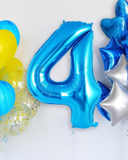 Balon din Folie Metalizata, Figurina Cifra, Tema Aniversare 80 cm, Ambalaj Individual, Pai inclus, Umflare cu Aer sau Heliu,Cifra 4