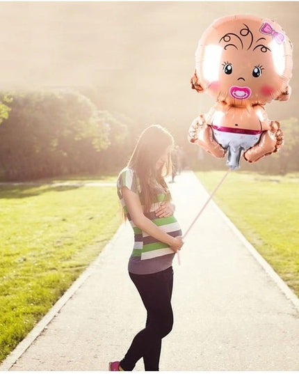 Balon din Folie Metalizata, Figurina Fetita, Tema Botez, 73x48 cm, Ambalaj Individual, Pai Inclus, Umflare cu Aer sau Heliu