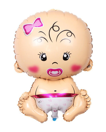 Balon din Folie Metalizata, Figurina Fetita, Tema Botez, 73x48 cm, Ambalaj Individual, Pai Inclus, Umflare cu Aer sau Heliu