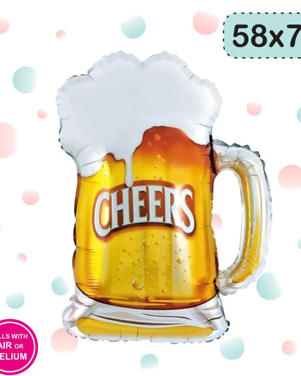 Balon din Folie Metalizata, Figurina Halba de Bere, Model Cheers, Tematica Petrecere,Ambalaj Individual, Pai Inclus, Umflare cu Aer sau Heliu