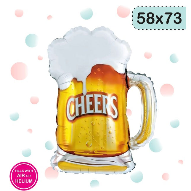 Balon din Folie Metalizata, Figurina Halba de Bere, Model Cheers, Tematica Petrecere,Ambalaj Individual, Pai Inclus, Umflare cu Aer sau Heliu