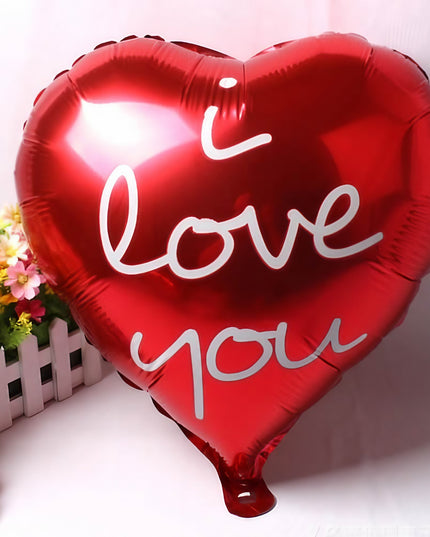 Balon din Folie Metalizata, Figurina Inima, Model I Love You Scris de Mana, Tema Ziua Indragostitilor,Ambalaj Individual, Pai Inclus, Umflare cu Aer sau Heliu
