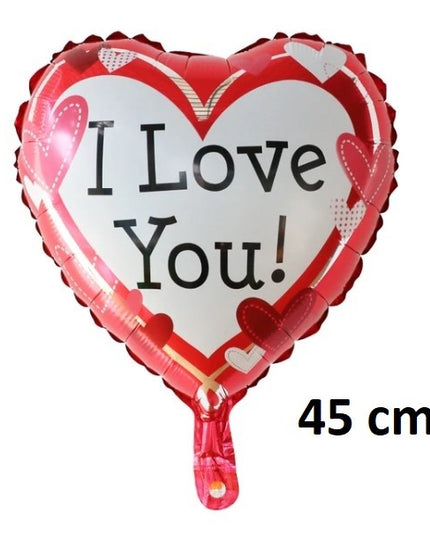 Balon din Folie Metalizata, Figurina Inima, Model I Love You, Tema Ziua Indragostitilor,Ambalaj Individual, Pai Inclus, Umflare cu Aer sau Heliu