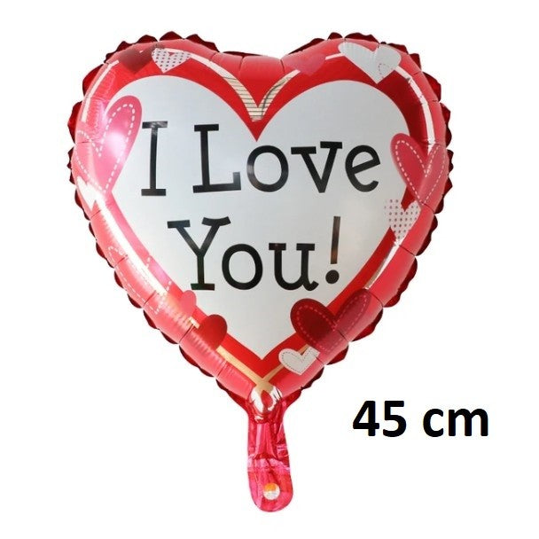 Balon din Folie Metalizata, Figurina Inima, Model I Love You, Tema Ziua Indragostitilor,Ambalaj Individual, Pai Inclus, Umflare cu Aer sau Heliu