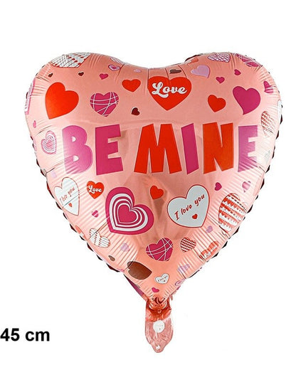 Balon din Folie Metalizata, Figurina Inimioara, Model BE MINE, Tematica Iubire,Ambalaj Individual, Pai Inclus, Umflare cu Aer sau Heliu