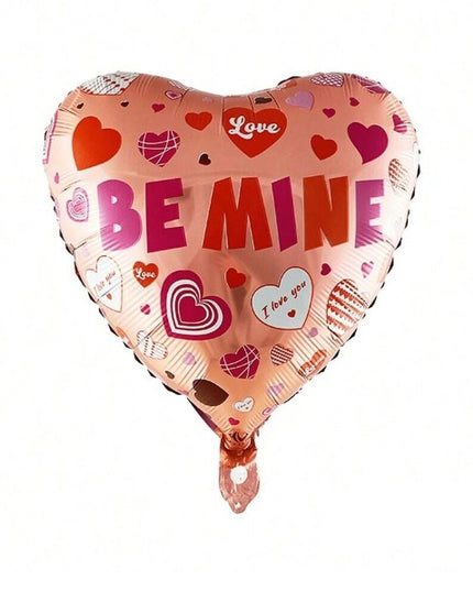 Balon din Folie Metalizata, Figurina Inimioara, Model BE MINE, Tematica Iubire,Ambalaj Individual, Pai Inclus, Umflare cu Aer sau Heliu