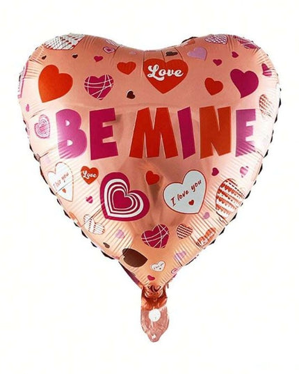 Balon din Folie Metalizata, Figurina Inimioara, Model BE MINE, Tematica Iubire,Ambalaj Individual, Pai Inclus, Umflare cu Aer sau Heliu