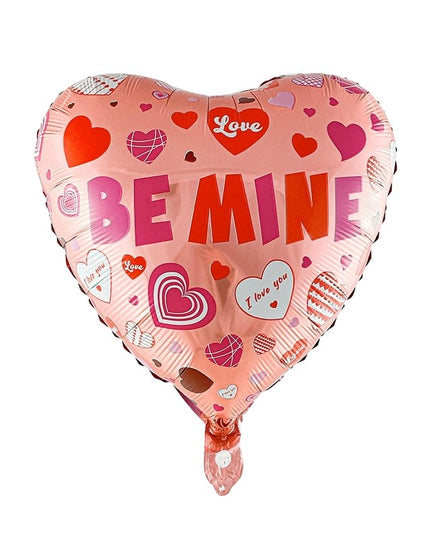 Balon din Folie Metalizata, Figurina Inimioara, Model BE MINE, Tematica Iubire,Ambalaj Individual, Pai Inclus, Umflare cu Aer sau Heliu