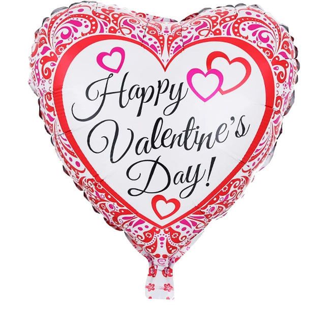Balon din Folie Metalizata, Figurina Inimioara, Model Happy Valentine's Day, Tematica Iubire,Ambalaj Individual, Pai Inclus, Umflare cu Aer sau Heliu