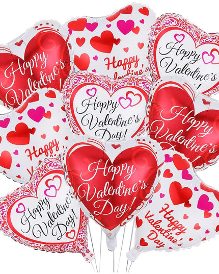 Balon din Folie Metalizata, Figurina Inimioara, Model Happy Valentine's Day, Tematica Iubire,Ambalaj Individual, Pai Inclus, Umflare cu Aer sau Heliu