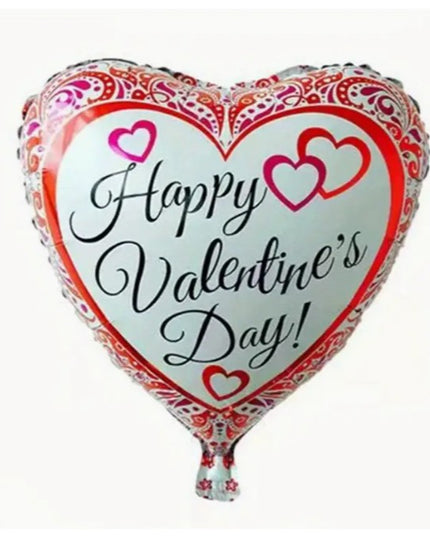 Balon din Folie Metalizata, Figurina Inimioara, Model Happy Valentine's Day, Tematica Iubire,Ambalaj Individual, Pai Inclus, Umflare cu Aer sau Heliu