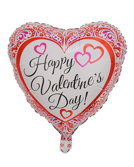 Balon din Folie Metalizata, Figurina Inimioara, Model Happy Valentine's Day, Tematica Iubire,Ambalaj Individual, Pai Inclus, Umflare cu Aer sau Heliu