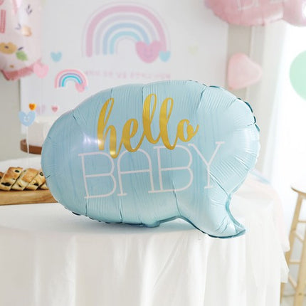 Balon din Folie Metalizata, Figurina Norisor, Tema Hello Baby , 59x50 cm, Ambalaj Individual, Pai Inclus, Umflare cu Aer sau Heliu