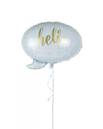 Balon din Folie Metalizata, Figurina Norisor, Tema Hello Baby , 59x50 cm, Ambalaj Individual, Pai Inclus, Umflare cu Aer sau Heliu