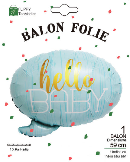 Balon din Folie Metalizata, Figurina Norisor, Tema Hello Baby , 59x50 cm, Ambalaj Individual, Pai Inclus, Umflare cu Aer sau Heliu