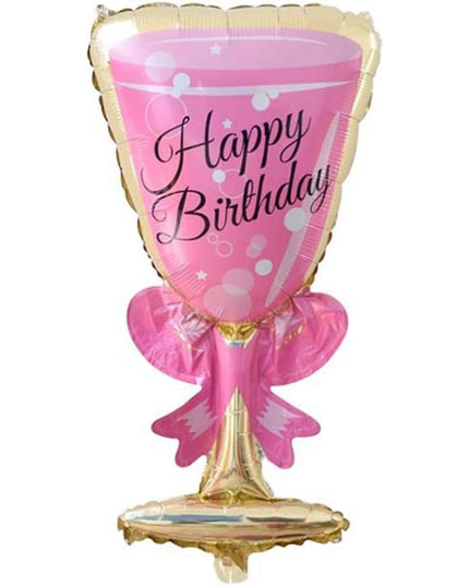 Balon din Folie Metalizata, Figurina Pahar de Vin, Tema Aniversare,Ambalaj Individual, Pai Inclus, Umflare cu Aer sau Heliu