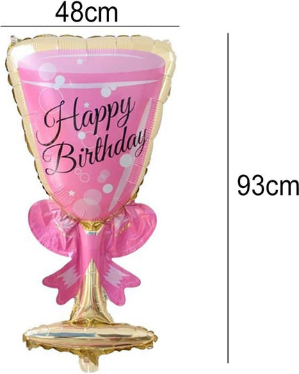Balon din Folie Metalizata, Figurina Pahar de Vin, Tema Aniversare,Ambalaj Individual, Pai Inclus, Umflare cu Aer sau Heliu