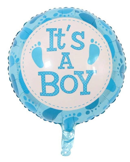 Balon din Folie Metalizata, Figurina Rotunda, Model It's a Boy, Tema Gender Reveal, 45 cm, Ambalaj Individual, Pai Inclus, Umflare cu Aer sau