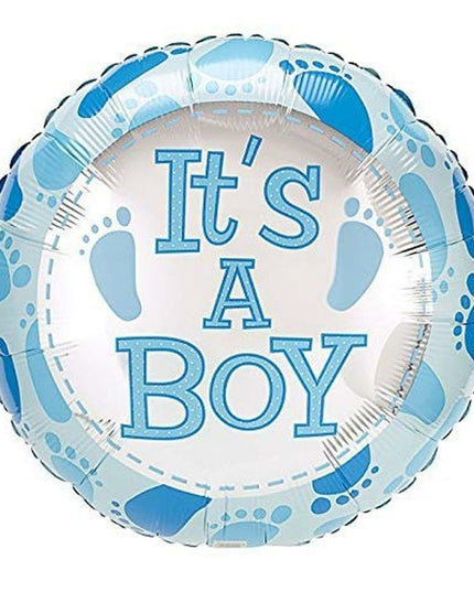 Balon din Folie Metalizata, Figurina Rotunda, Model It's a Boy, Tema Gender Reveal, 45 cm, Ambalaj Individual, Pai Inclus, Umflare cu Aer sau