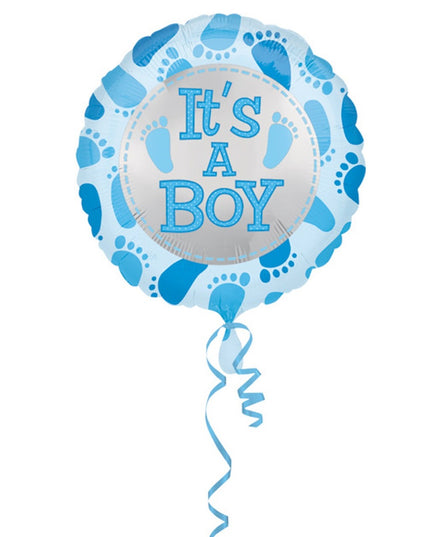 Balon din Folie Metalizata, Figurina Rotunda, Model It's a Boy, Tema Gender Reveal, 45 cm, Ambalaj Individual, Pai Inclus, Umflare cu Aer sau