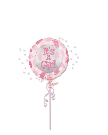 Balon din Folie Metalizata, Figurina Rotunda, Model It's a Girl, Tema Gender Reveal, 45 cm, Ambalaj Individual, Pai Inclus, Umflare cu Aer sau Heliu