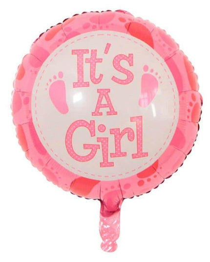 Balon din Folie Metalizata, Figurina Rotunda, Model It's a Girl, Tema Gender Reveal, 45 cm, Ambalaj Individual, Pai Inclus, Umflare cu Aer sau Heliu