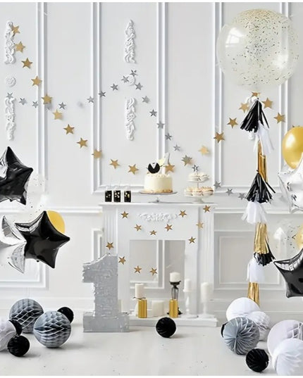 Balon din Folie Metalizata, Figurina Stea, Model Simplu, Tematica Aniversare,Ambalaj Individual, Pai Inclus, Umflare cu Aer sau Heliu