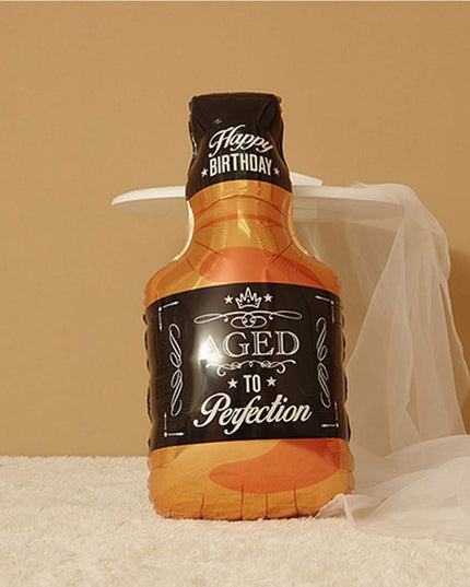 Balon din Folie Metalizata, Figurina Sticla de Whisky, Tema Aniversare,Ambalaj Individual, Pai Inclus, Umflare cu Aer sau Heliu