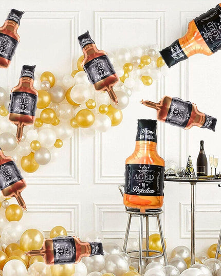 Balon din Folie Metalizata, Figurina Sticla de Whisky, Tema Aniversare,Ambalaj Individual, Pai Inclus, Umflare cu Aer sau Heliu
