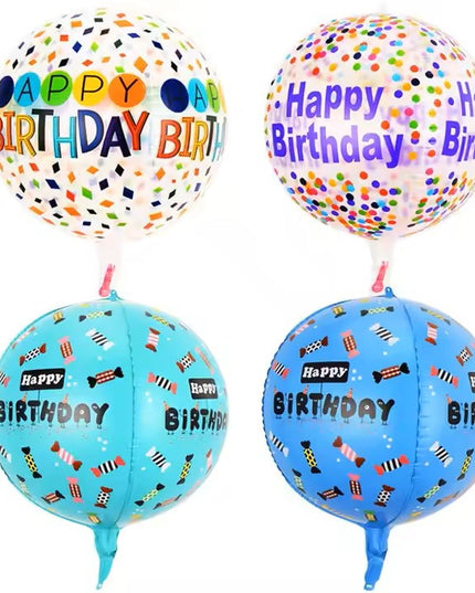 Balon din Folie Metalizata, Figurine 4D, Model Happy Birthday, Tematica Aniversara Bombonele,Ambalaj Individual, Pai Inclus, Umflare cu Aer sau Heliu, Blue