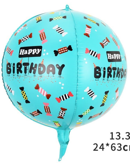 Balon din Folie Metalizata, Figurine 4D, Model Happy Birthday, Tematica Aniversara Bombonele,Ambalaj Individual, Pai Inclus, Umflare cu Aer sau Heliu, Blue
