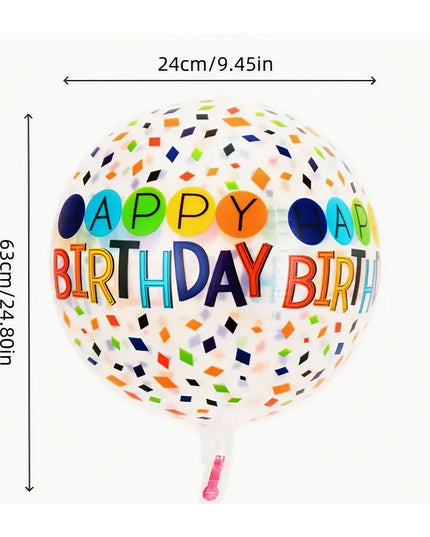 Balon din Folie Metalizata, Figurine 4D, Model Happy Birthday, Tematica Aniversara Bombonele, 63x24 cm, Ambalaj Individual, Pai Inclus, Umflare cu Aer sau Heliu, -