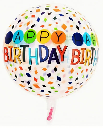 Balon din Folie Metalizata, Figurine 4D, Model Happy Birthday, Tematica Aniversara Bombonele, 63x24 cm, Ambalaj Individual, Pai Inclus, Umflare cu Aer sau Heliu, -
