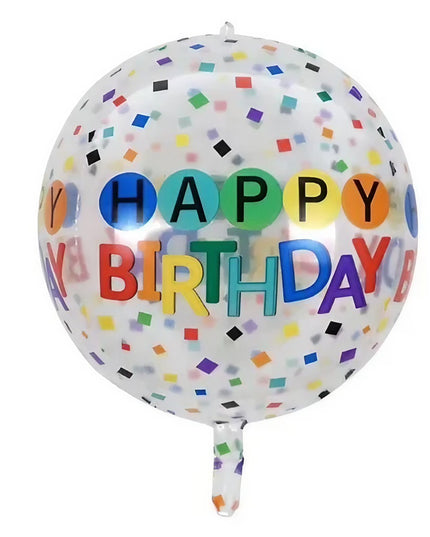 Balon din Folie Metalizata, Figurine 4D, Model Happy Birthday, Tematica Aniversara Bombonele, 63x24 cm, Ambalaj Individual, Pai Inclus, Umflare cu Aer sau Heliu, -