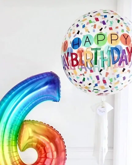 Balon din Folie Metalizata, Figurine 4D, Model Happy Birthday, Tematica Aniversara Bombonele, 63x24 cm, Ambalaj Individual, Pai Inclus, Umflare cu Aer sau Heliu, -